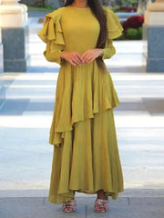 Rust Ruffle Sleeve Asymmetrical Maxi Dress