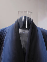 Royal Blue and Black Ombre Pleated Open Robe Dress