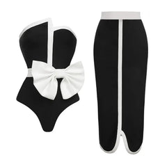 Monochrome Elegance Strapless Swimsuit