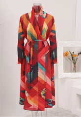 Vibrant Geometric Print Pleated Wrap Dress