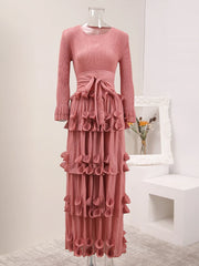 Elegant Rosewood Pleated Maxi Dress