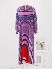Geometric Wave Print Pleated Maxi Dress