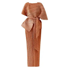 Minimalist Grey Pleated Maxi Dress