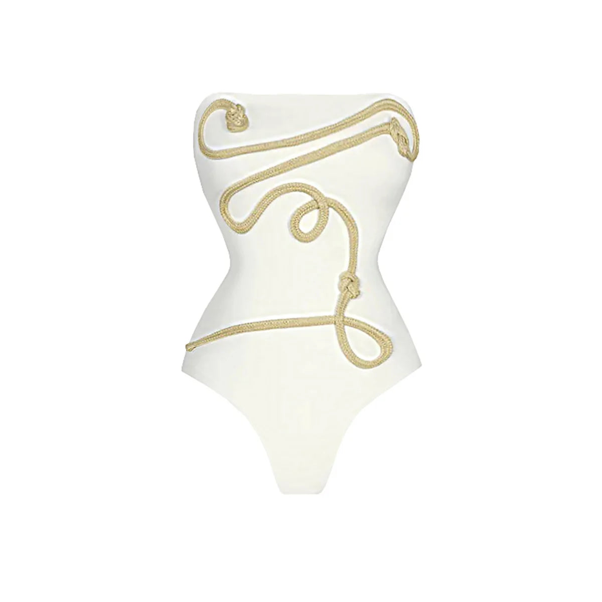 Coastal Rope Detail Bandeau Swimsuit with Artistic Flow Pants