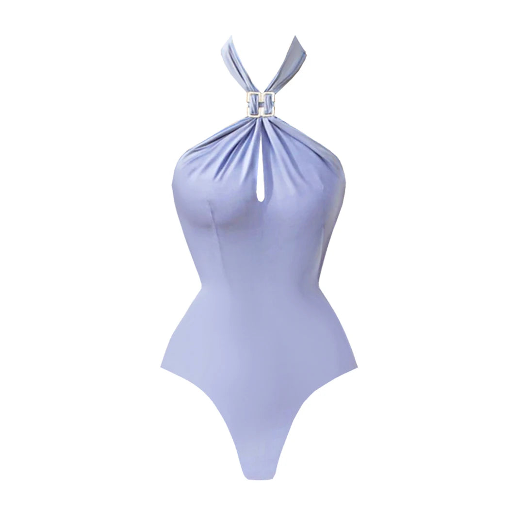 Elegant Lilac One-Piece Swimsuit with Twisted Sarong