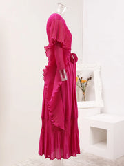 Ruffle Sleeve Pleated Midi Dress