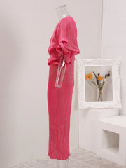 Fuchsia Pleated Bodycon Midi Dress