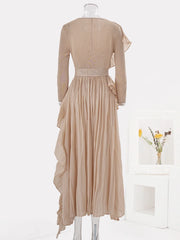 Beige Pleated Wrap Dress