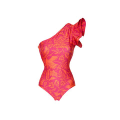 Asymmetrical Ruffle High-Waist Swimsuit
