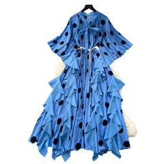 Vintage-Inspired Yellow Polka Dot Ruffle Maxi Dress