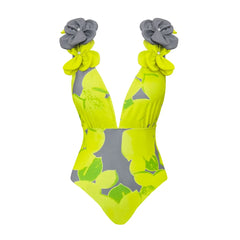 Vibrant Floral Print Swimsuit with Ruffle Details