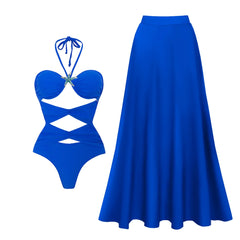 Sparkling Blue Swimsuit with Gold Starfish Accents & Cover-Up