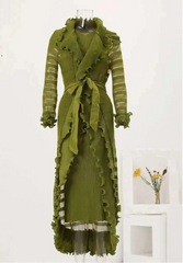 Olive Green Sheer Ruffle Maxi Dress