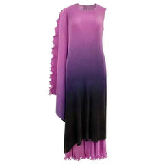 Ocean Gradient Asymmetrical Drape Pleated Maxi Dress