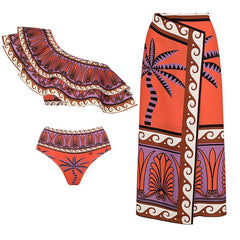 Vibrant One-Shoulder Bikini with Tropical Flair