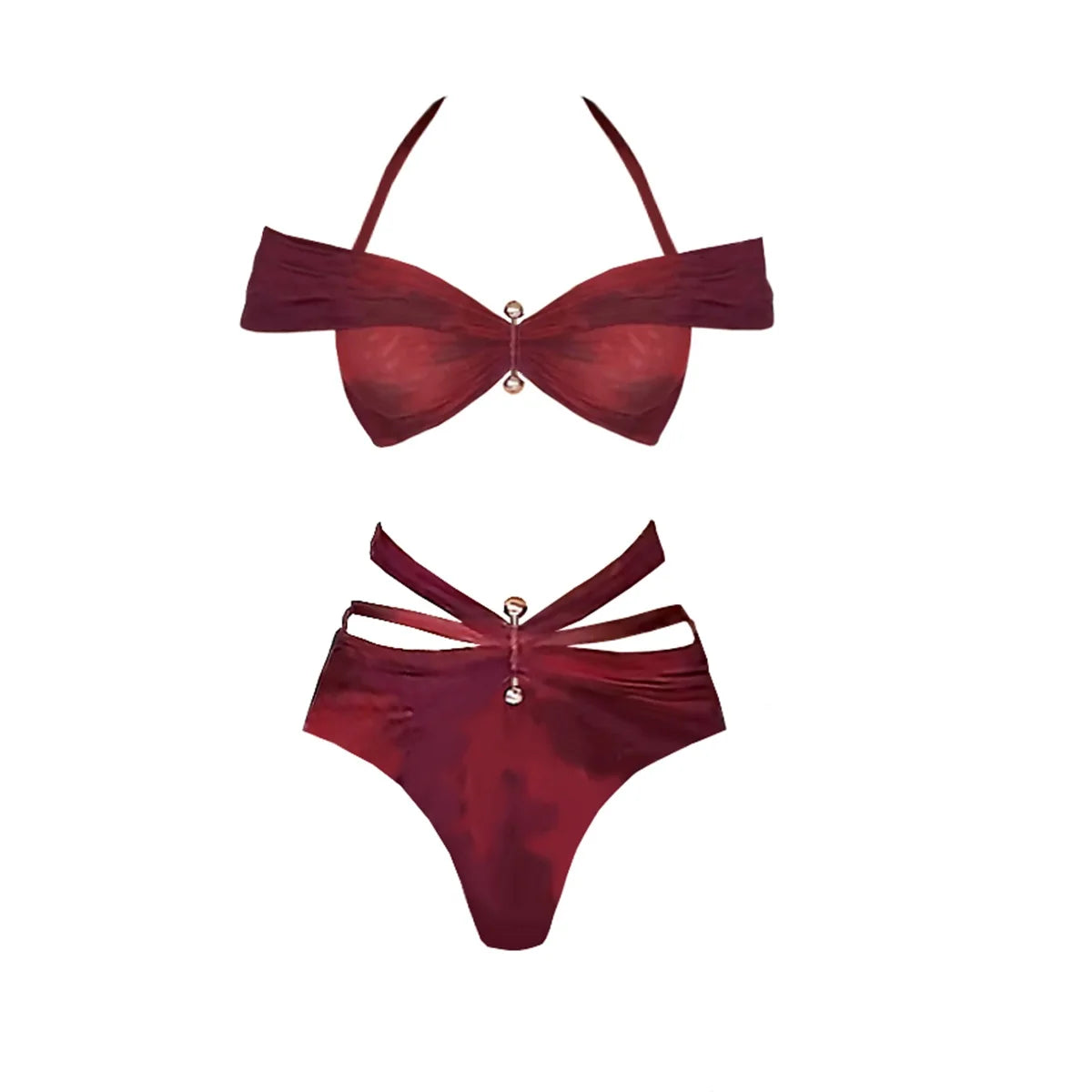 Sangria Sunset Halter Swimsuit with Flowing Maxi
