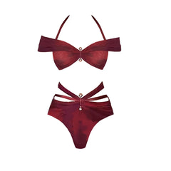 Sangria Sunset Halter Swimsuit with Flowing Maxi