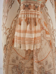 Vintage Tapestry Print Pleated Midi Dress