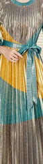Metallic Colorblock Pleated Midi Dress