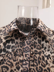 Chic Leopard Print Sheer Button-Down Midi Dress