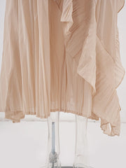Beige Pleated Wrap Dress