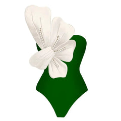 Azure Bloom One-Shoulder Swimsuit with White Floral Detail and Sarong