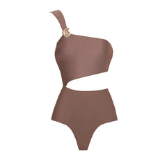 Scarlet Radiance One-Shoulder Cutout Swimsuit