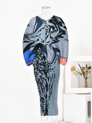 Abstract Print Pleated Kimono Dress