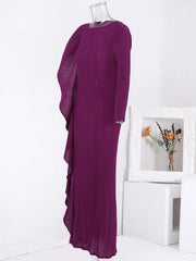 Elegant Plum Asymmetric Pleated Gown