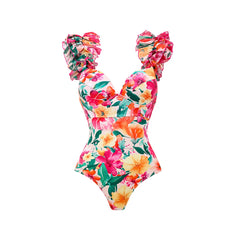 Vibrant Floral Print Swimsuit with Ruffle Details