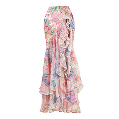 Watercolor Tropical Ruffle Detail Swimsuit
