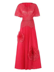 Radiant Red Pleated Gown