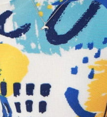 Navy Multicolor Leaf Print Pleated Knit Top