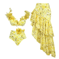 Feminine Ruffle Detail Floral Swimwear