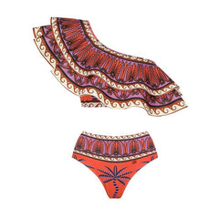Vibrant One-Shoulder Bikini with Tropical Flair