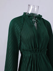 Emerald Green Pleated A-Line Dress