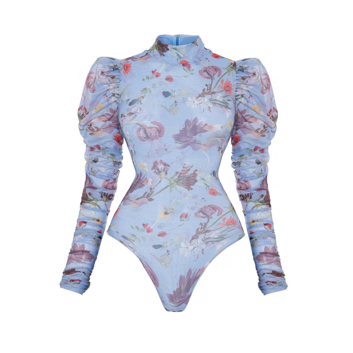 Floral Print Long Sleeve Swimsuit with Ruffled Maxi Skirt