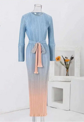 Sky‑To‑Sand Pastel Ombre Pleated Maxi Dress