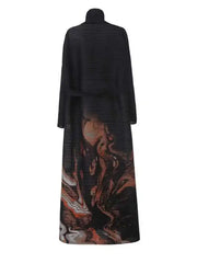 Elegant Midnight Flame Long Open-Front Cardigan Dress