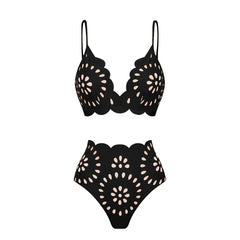 Intricate Cutout Design Swimsuit with Scalloped Trim