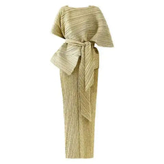 Minimalist Grey Pleated Maxi Dress