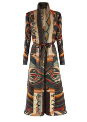 Geometric Mosaic Belted Maxi Dress
