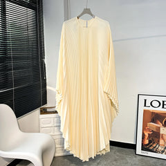 Elegant Cream Pleated Midi Dress