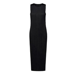 Black Sleeveless Pleated Midi Dress