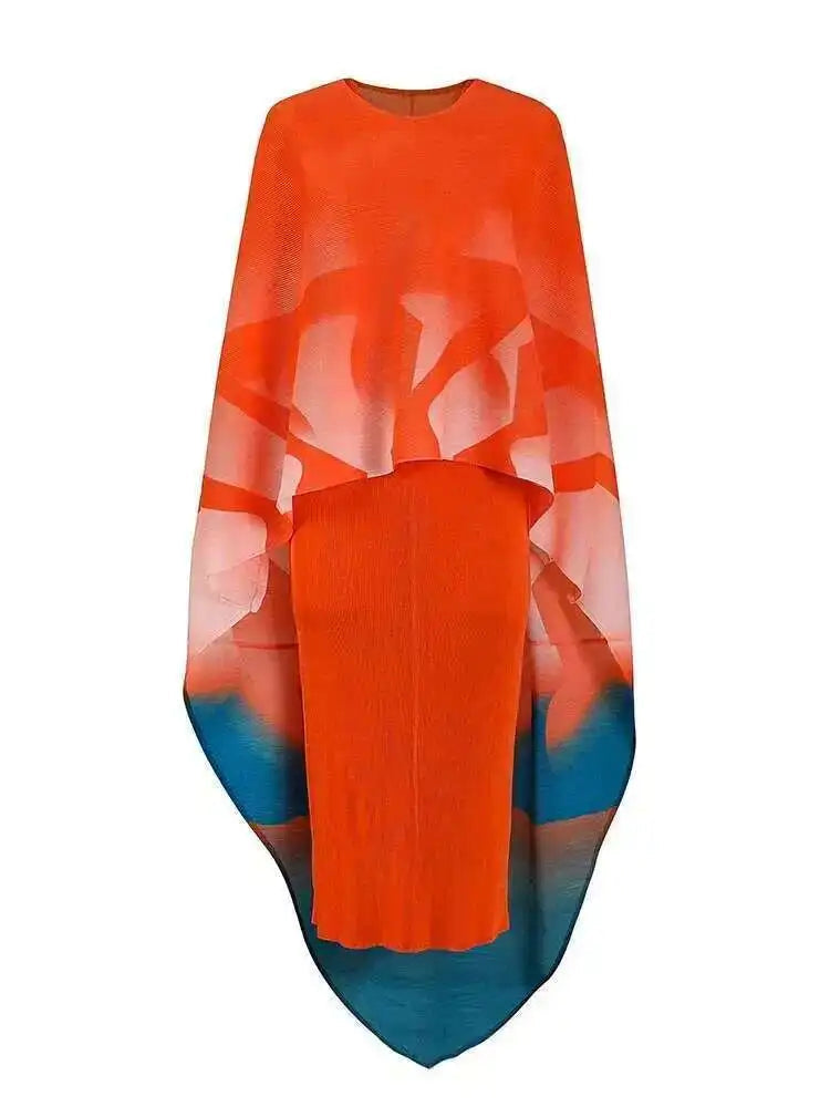 Sunset Ombre Cape Overlay Bodycon Dress