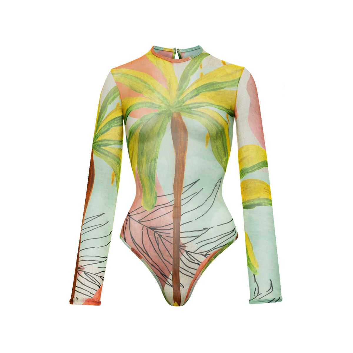 Tropical Print Long Sleeve Swimsuit
