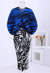 Zebra Print Contrast Pleated Batwing Maxi Dress