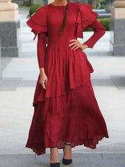 Rust Ruffle Sleeve Asymmetrical Maxi Dress