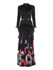 Elegant Black High-Neck Ruffle Dress