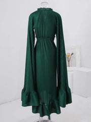 Emerald Green Pleated A-Line Dress